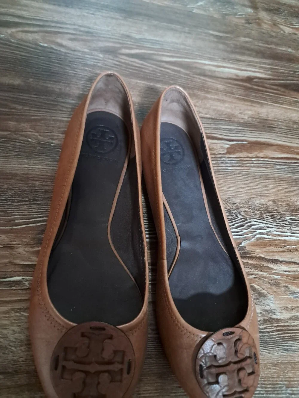 Tory Burch Tan Leather Logo Ballet Flats Sz. 9M